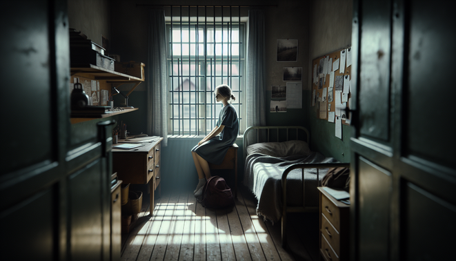 Ilustrasi remaja di kamar sempit menatap jendela bercahaya, menggambarkan tekanan dan keberanian menjadi diri sendiri.